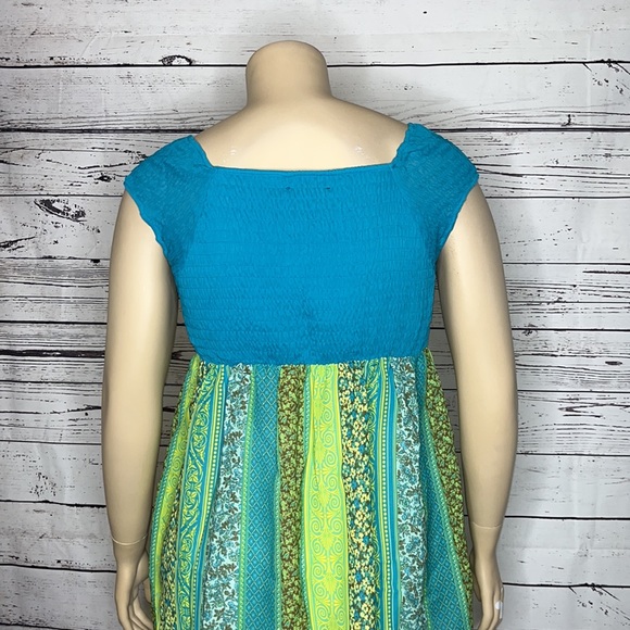 Lane Bryant NWT Size 14/16 Blue & Green Smock Boho Peasant Blouse Top - Picture 6 of 7